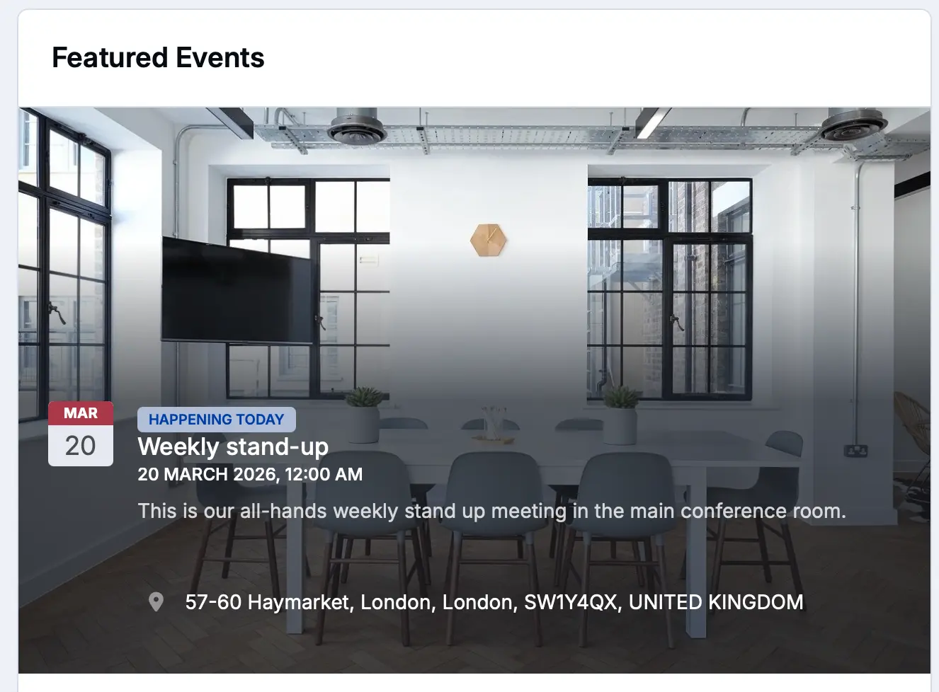Screenshot of events