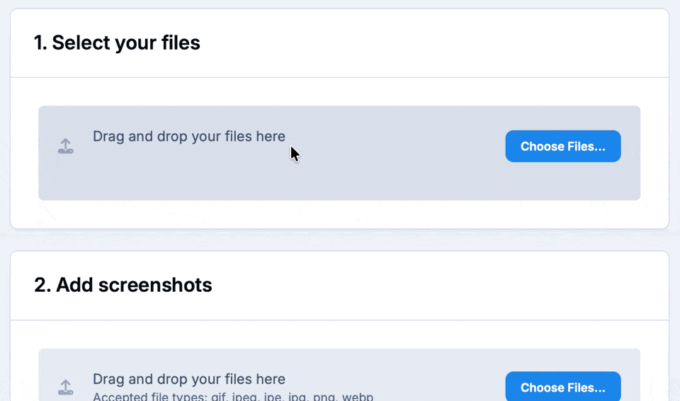 Screenshot of file uploads