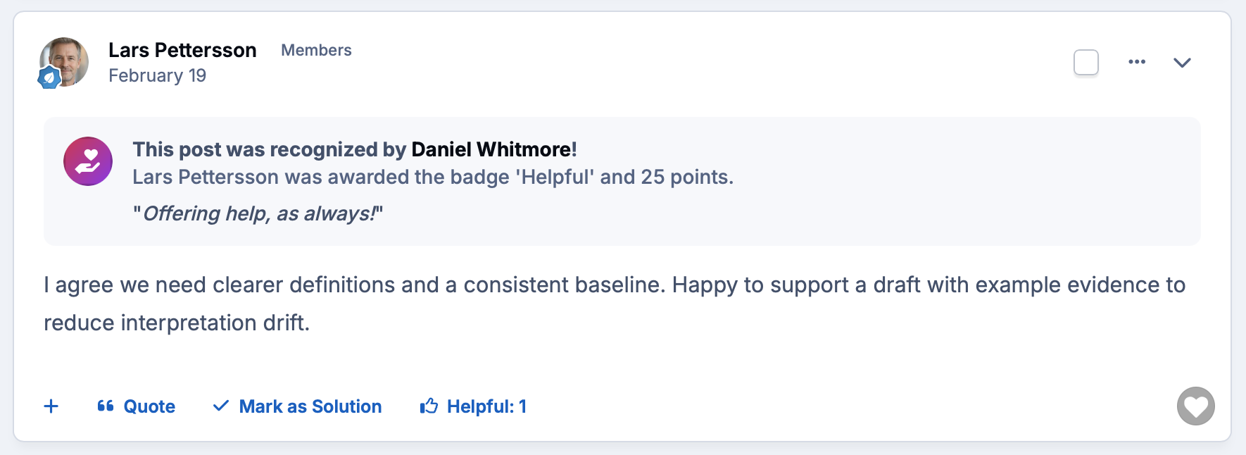 Screenshot of helpful badge