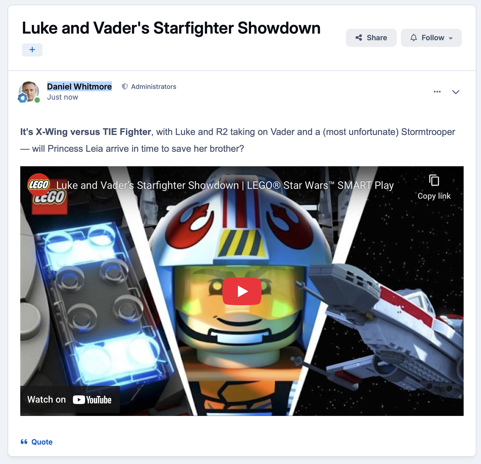 Screenshot of embedded video
