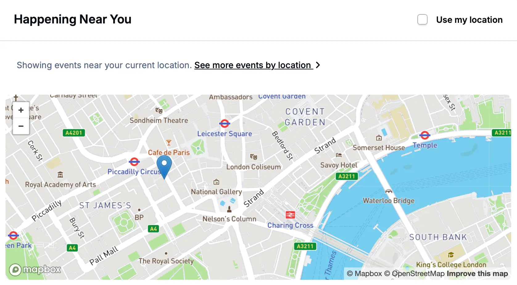 Screenshot of events map