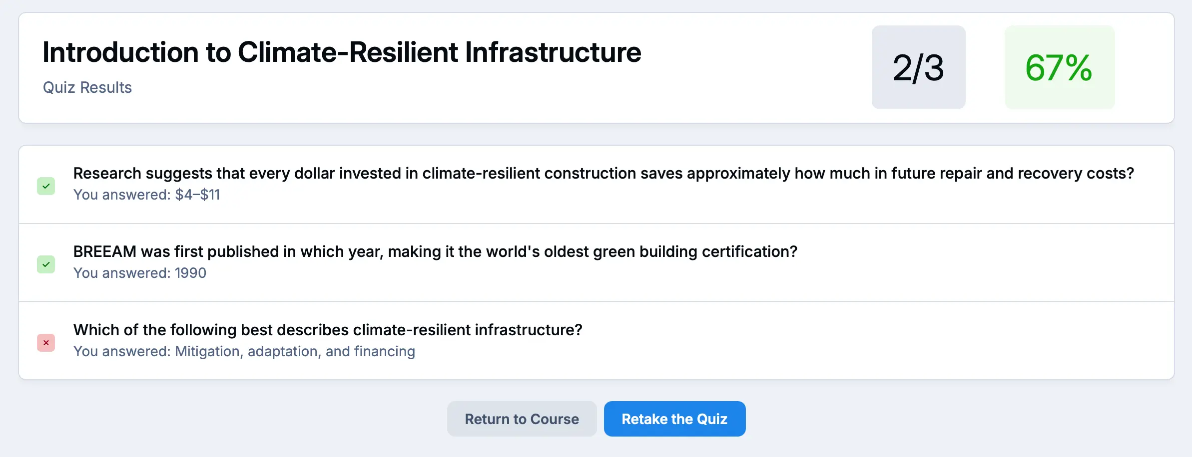 Screenshot of quiz