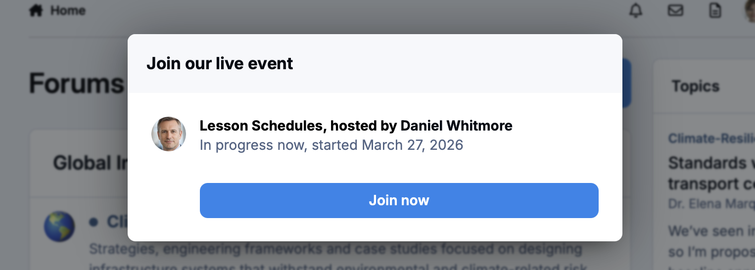 Screenshot of a live event alert