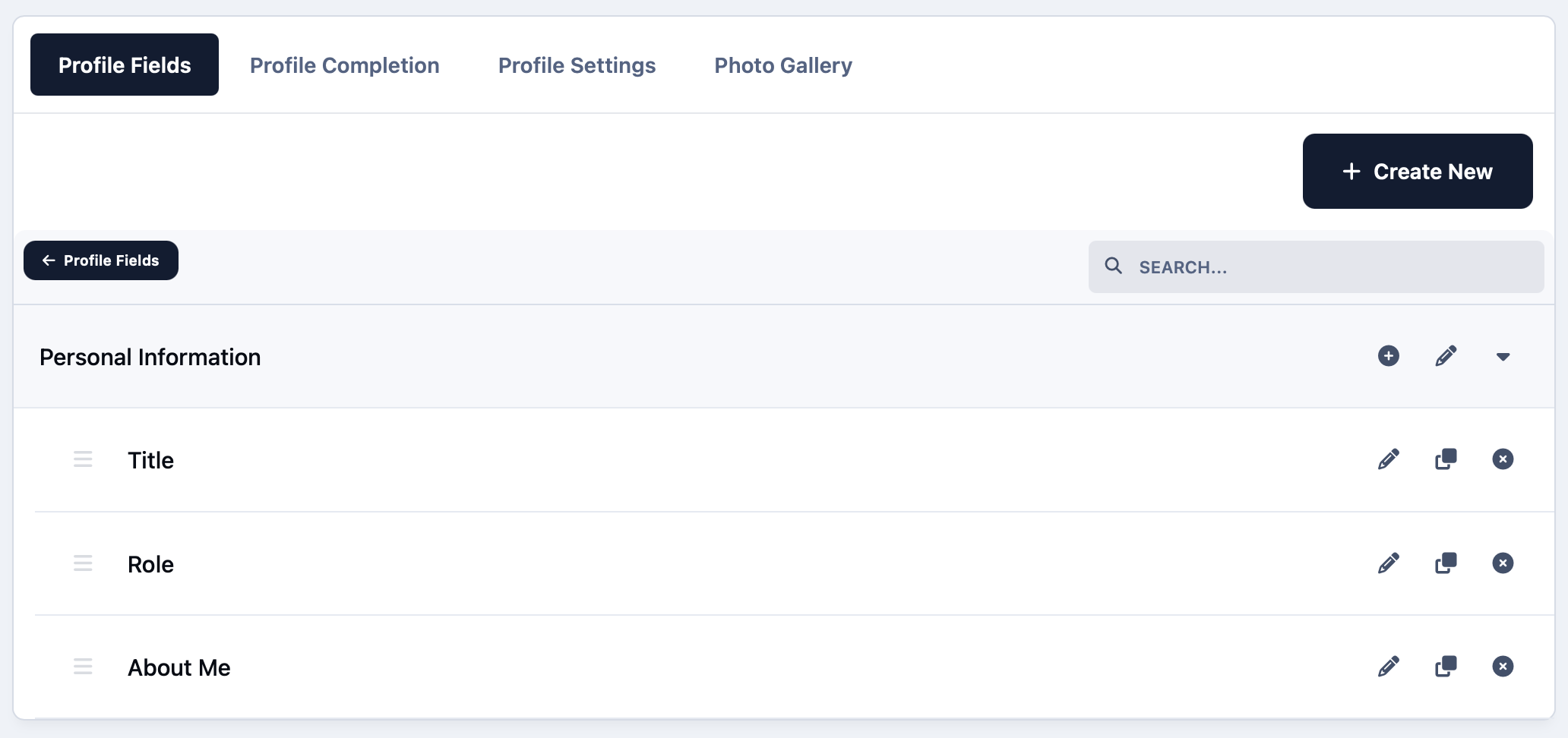 Screenshot of profile fields