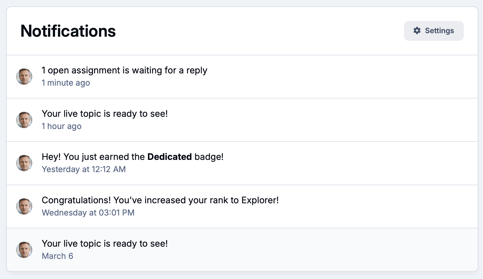 Screenshot of notifications