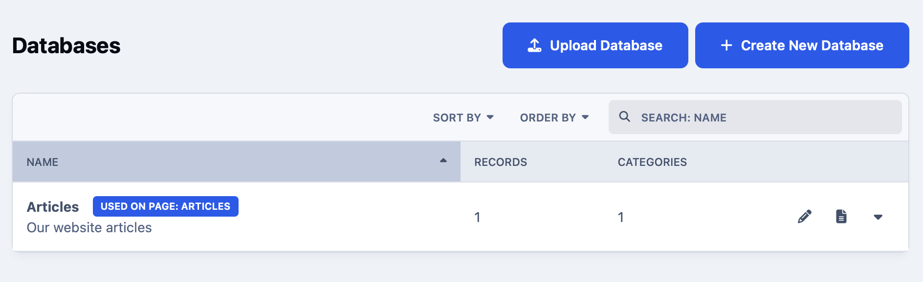 Screenshot of a database